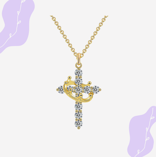 Moissanit Kreuzkette mit Krone